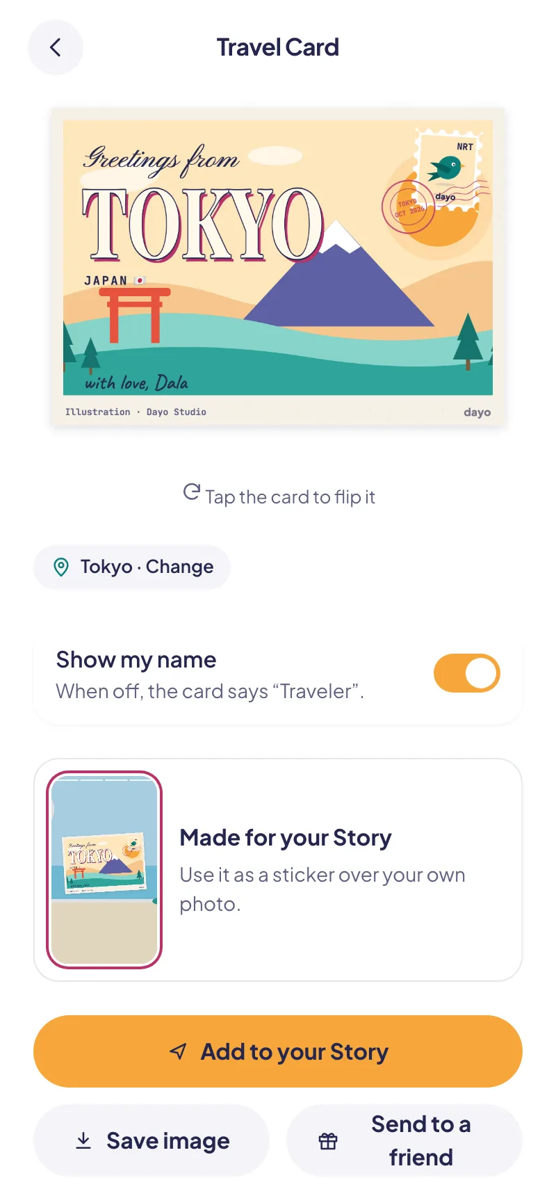 A Greetings from Tokyo travel card